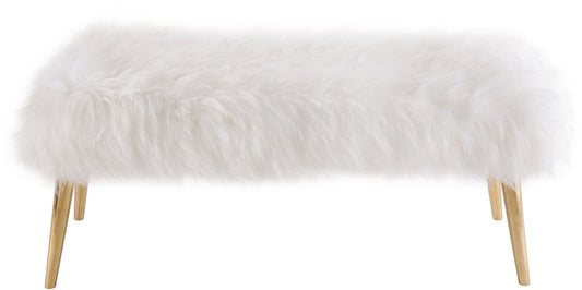 Cheyli White Sheepskin Bench