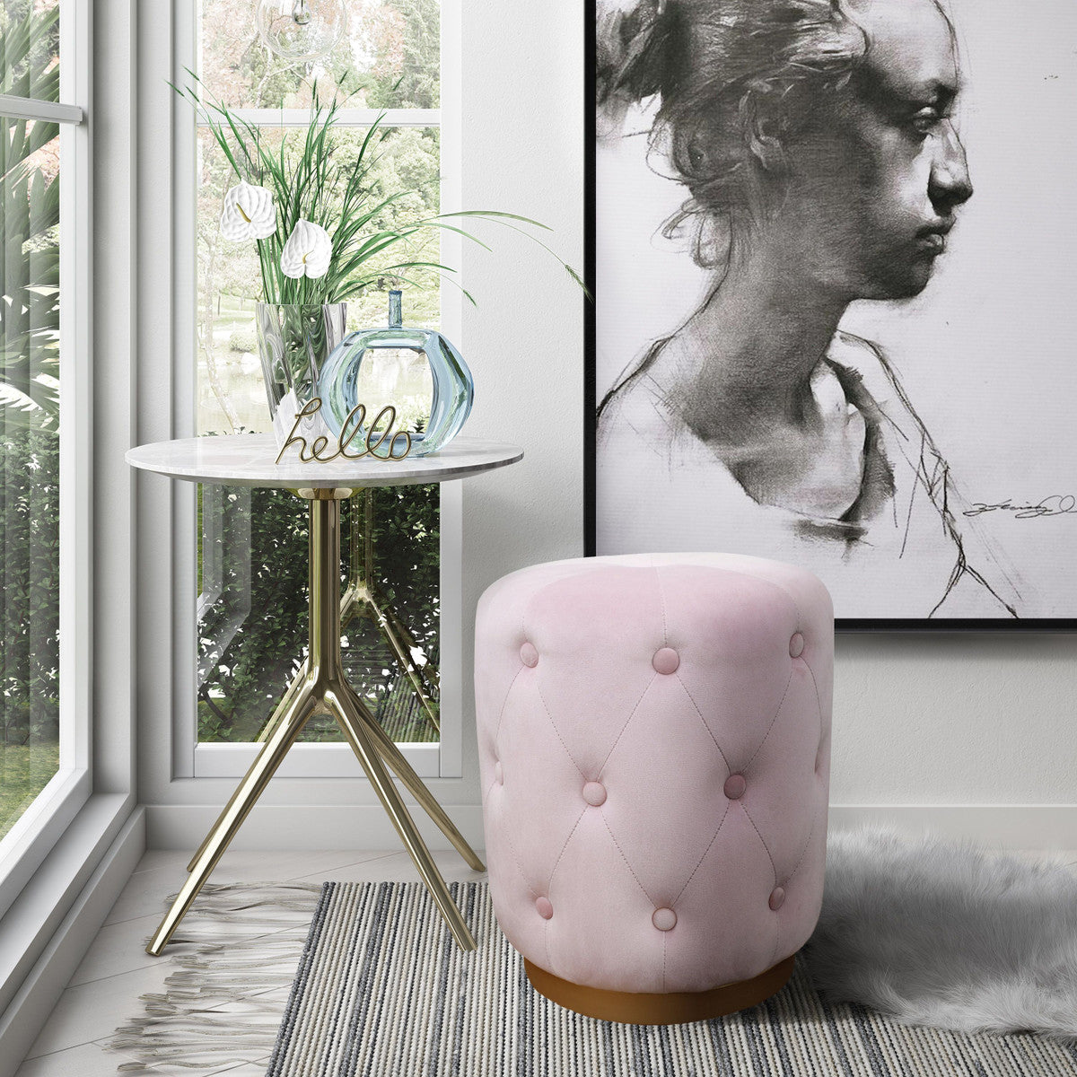 Stacy Blush Velvet Ottoman